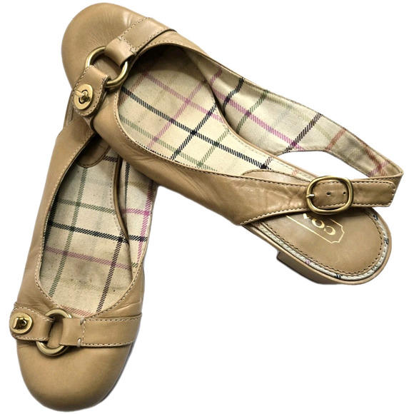 COACH "OCTAVA" TAN LEATHER SLING BACK HEELED SANDAL SIZE 9 B - Picture 1 of 8